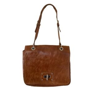 Prune Womens Brown Leather Fold Over Shoulder Purse